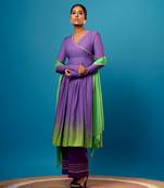 Purple-green ombre angrakha anarkali set
