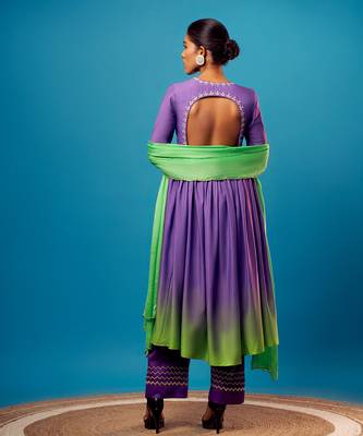 Purple-green ombre angrakha anarkali set 3