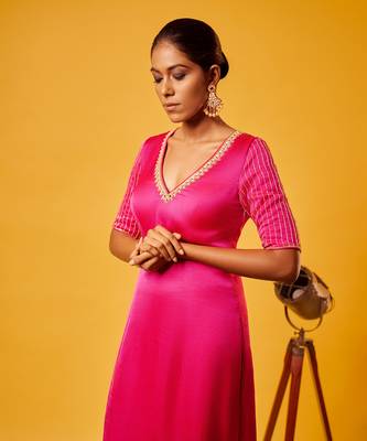 Hot pink mirror-work kurti set 2