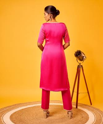 Hot pink mirror-work kurti set 3
