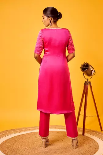 Hot pink mirror-work kurti set