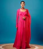 Fuchsia pink mirror-work anarkali set