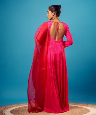 Fuchsia pink mirror-work anarkali set 3