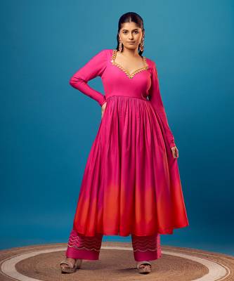 Pink-orange ombre sweetheart anarkali set 2