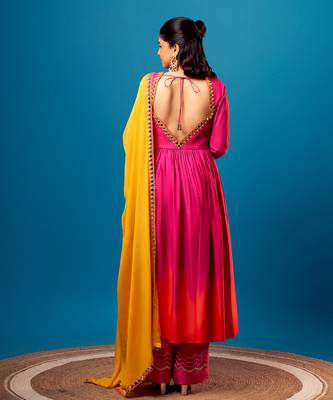 Pink-orange ombre sweetheart anarkali set 3
