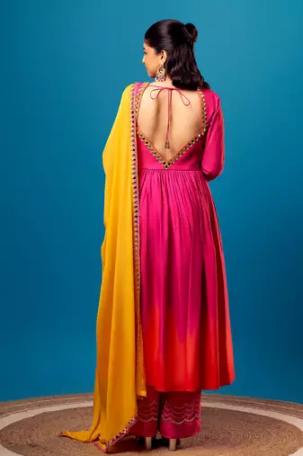 Pink-orange ombre sweetheart anarkali set