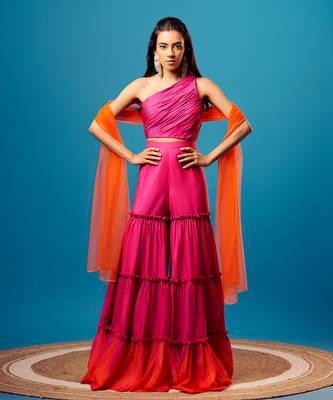 Pink Crepe Embroidered Sharara Set 1