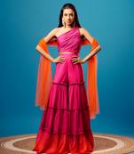 Pink Crepe Embroidered Sharara Set