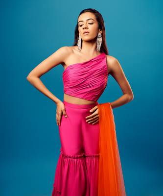 Pink Crepe Embroidered Sharara Set 2
