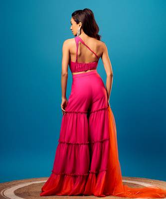 Pink Crepe Embroidered Sharara Set 3