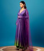 Purple-green ombre scallop anarkali set