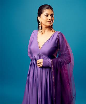Purple-green ombre scallop anarkali set 2