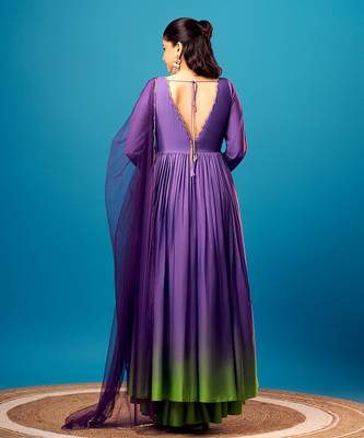 Purple-green ombre scallop anarkali set 3