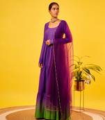Purple-green ombre tiered anarkali set