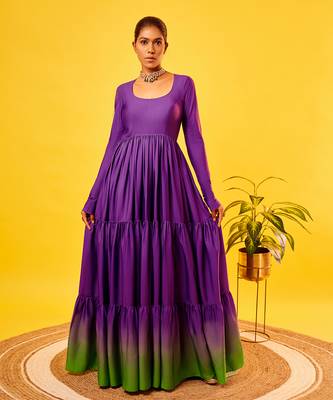 Purple-green ombre tiered anarkali set 2