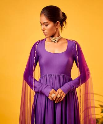 Purple-green ombre tiered anarkali set 3