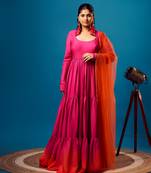 Pink-orange ombre tiered anarkali set