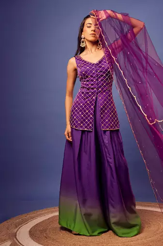 Purple-green ombre checks set
