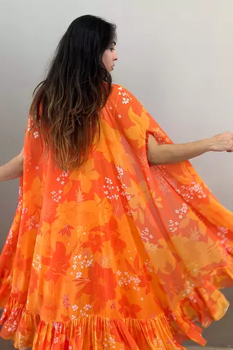 Yellow orange printed bustier with matching sharara and cape