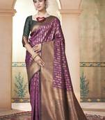 Purple kanjivaram silk blend zari Weaving With Gold Zari Border And Pallu Saree With Blouse For Women