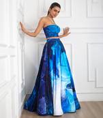 Blue tube top embroidery crepe skirt set
