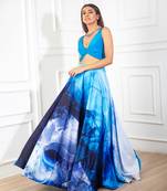 Teal blue with printed skirt set