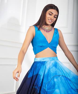 Teal blue with printed skirt set 2