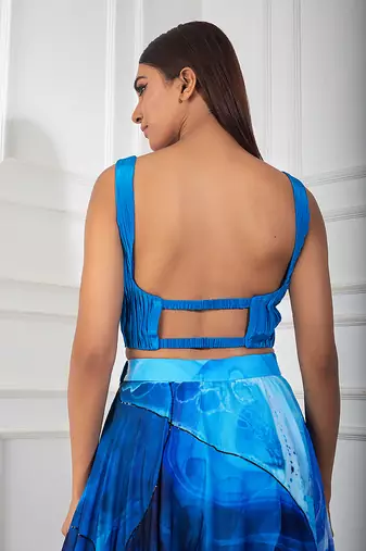 Teal blue with printed skirt set
