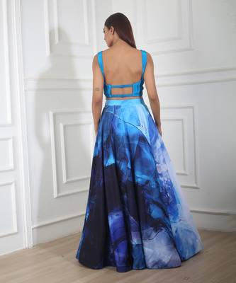 Teal blue with printed skirt set 4