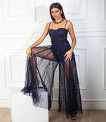 Blue net crepe corset set