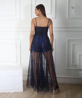Blue net crepe corset set 4