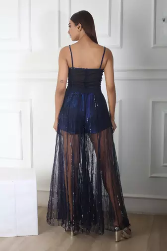 Blue net crepe corset set