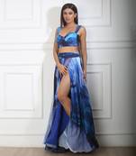 Blue printed slit skirt set