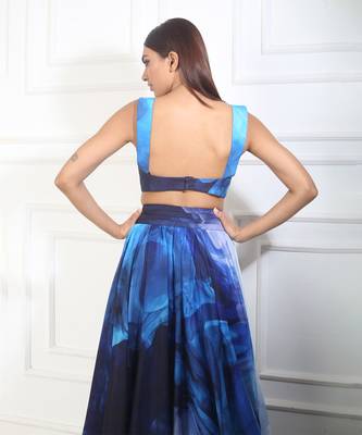 Blue printed slit skirt set 5