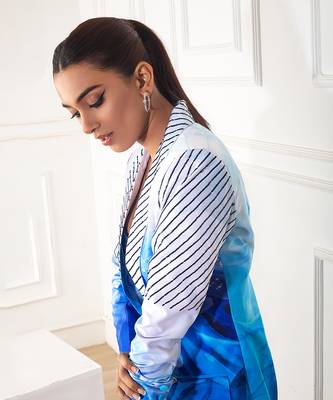 Blue printed  embroidery blazer set 3