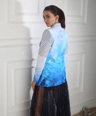 Blue printed  embroidery blazer set 4