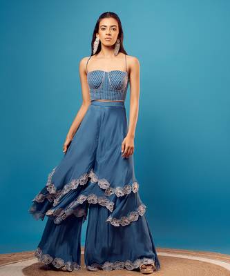 Blue cutdana embroidered corset 1
