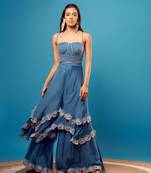 Blue cutdana embroidered corset