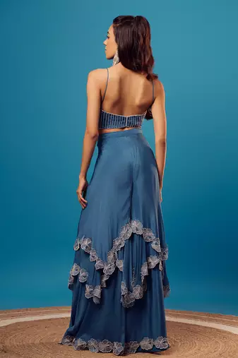 Blue cutdana embroidered corset