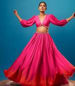 Pink-orange ombre balloon sleeve skirt set