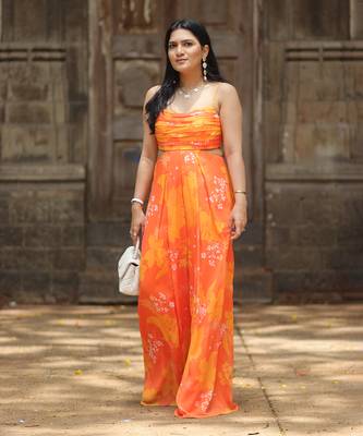 Yellow and orange printed jumpsuit 2