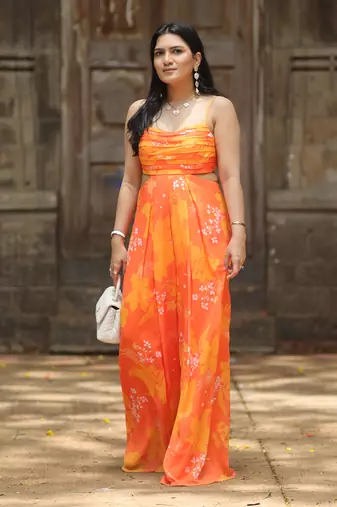 Yellow and orange printed jumpsuit
