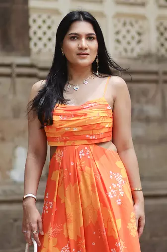 Yellow and orange printed jumpsuit