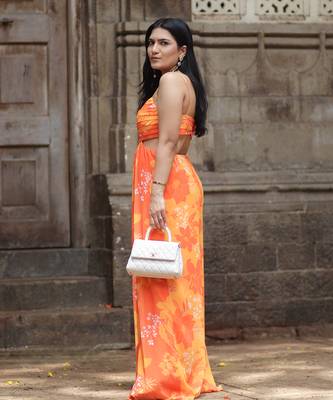 Yellow and orange printed jumpsuit 4