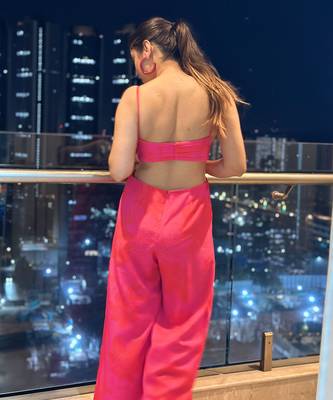Pink and red printed jumpsuit 3