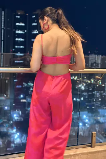 Pink and red printed jumpsuit