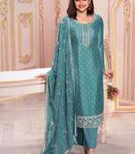 Turquoise silk georgette embroidered salwar suit