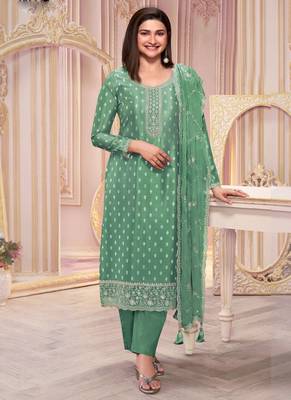 Green silk georgette embroidered salwar suit 1