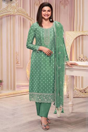 Green silk georgette embroidered salwar suit