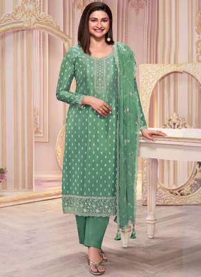 Green silk georgette embroidered salwar suit 2